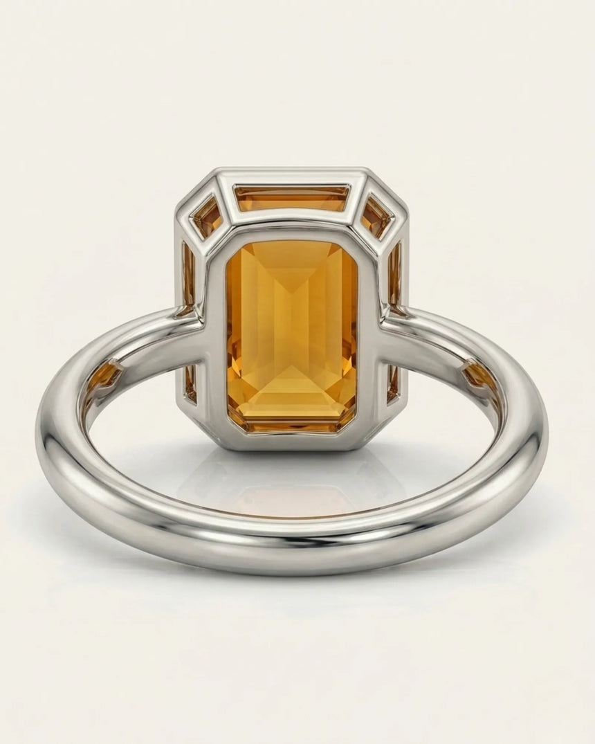 Side view emerald cut Imperial Topaz halo setting platinum - SARATTI