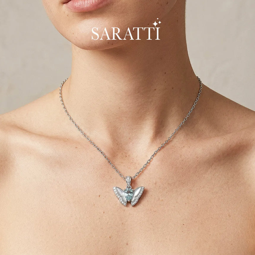 Skybound Whisper natural aquamarine pendant necklace in sterling silver | SARATTI
