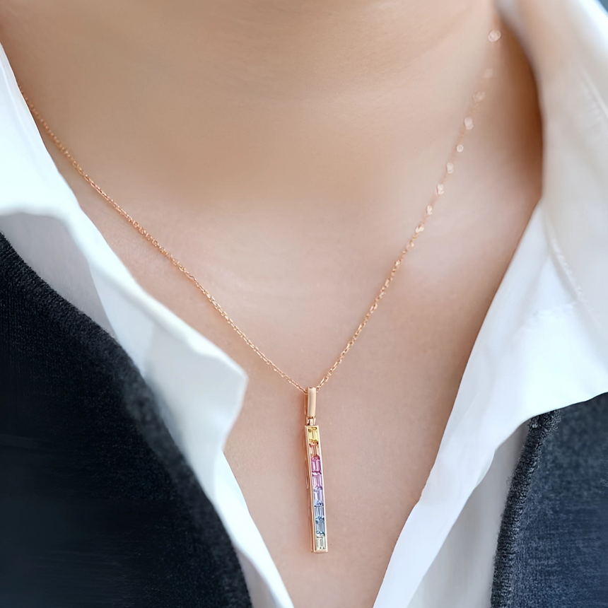Prism Cascade - Rainbow Sapphire Pendant in 18K Gold