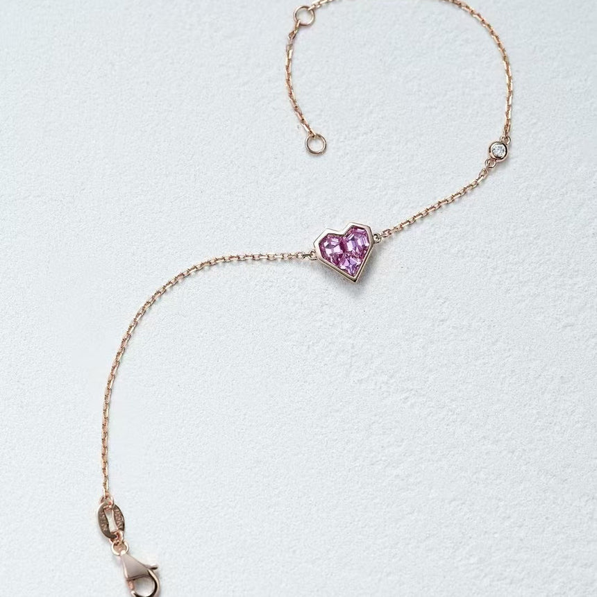 Blushing Heart Pink Sapphire Bracelet in 18K Rose Gold