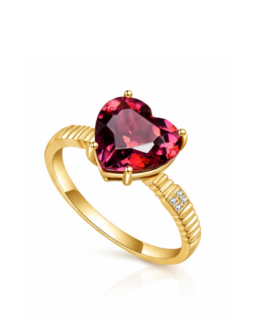 Sovereign Heart crimson rubellite tourmaline ring with diamond accents in 18K Yellow Gold | SARATTI