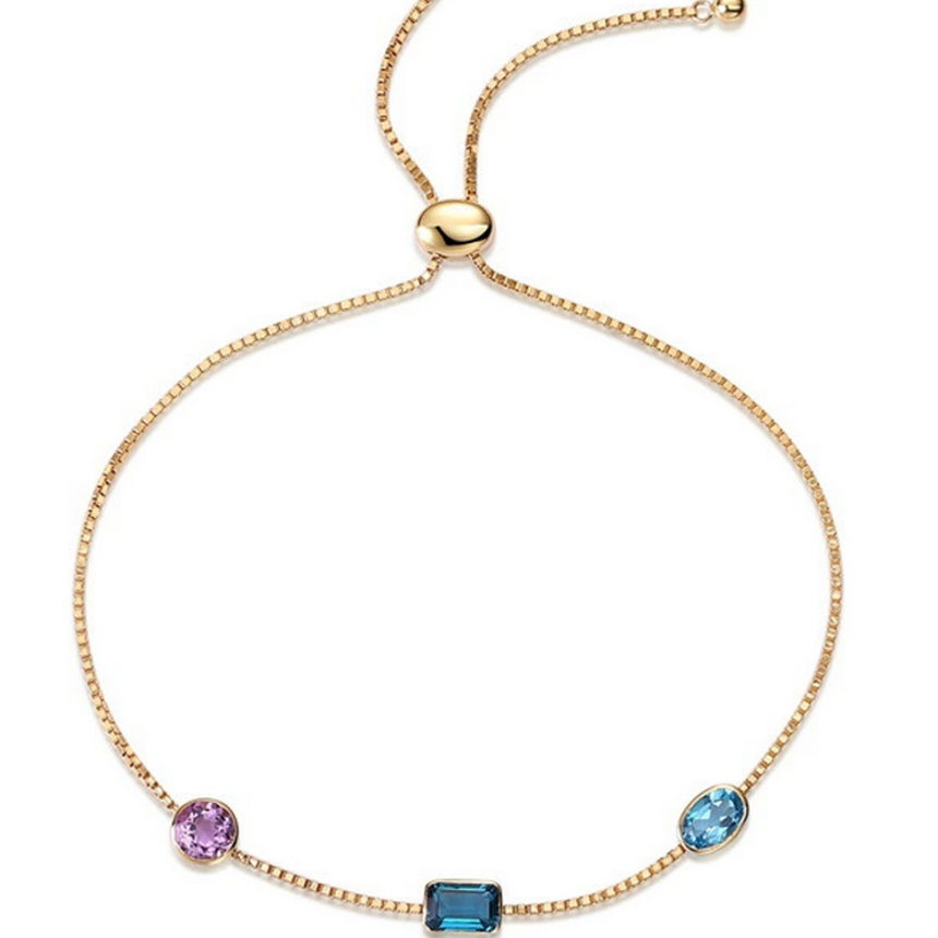 Spectral Weave : Adjustable Gemstone Cascade Bracelet in 14K Gold