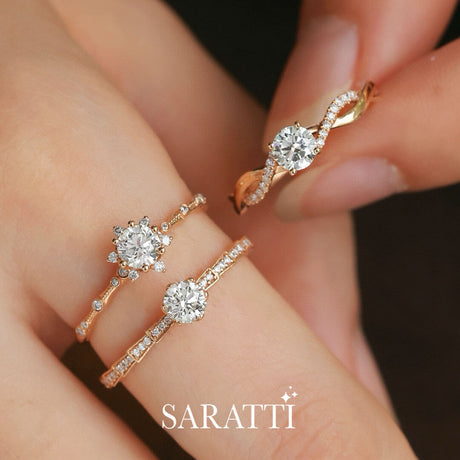 Model Stacks the Rose Gold 【 Yuki  】Yuki no Hana Natural Diamond Engagement Ring | Saratti