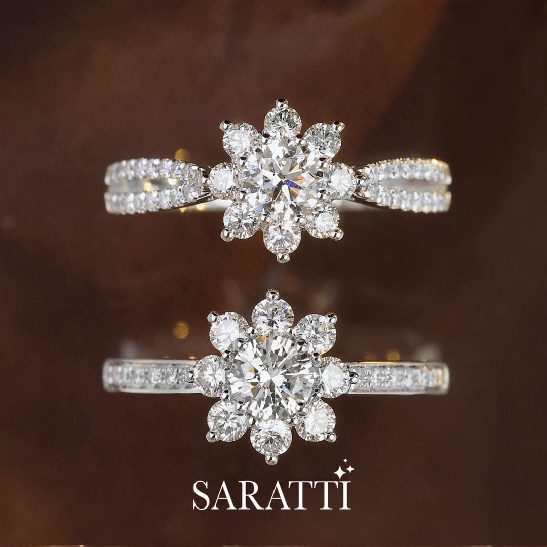 Centre Stone Shot of the White Gold Split Shank Fortune Compass II Natural Diamond Engagement Ring | Saratti Diamonds