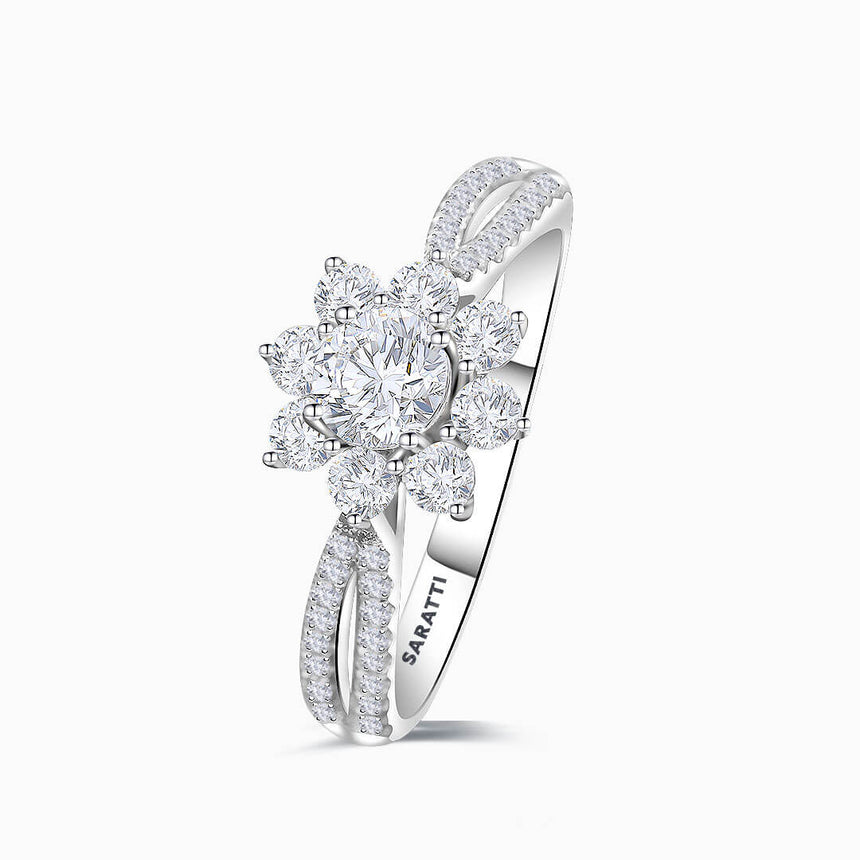 White Gold Split Shank Fortune Compass Natural Diamond Engagement Ring | Saratti Diamonds