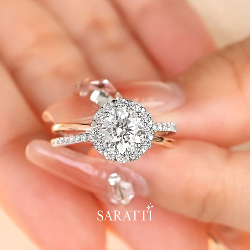 Split Shank Two Tone Natural Diamond Ring | Saratti