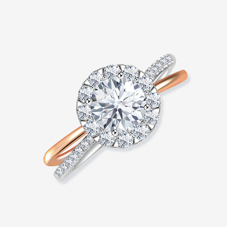 Elani - Enchanted Gleam Split Shank White & Rose Gold Diamond Ring - Saratti Jewelry
