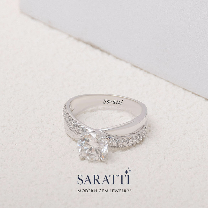 Wide Split Shank Ring with Round Diamond Engagement Ring | Saratti Engagement Rings