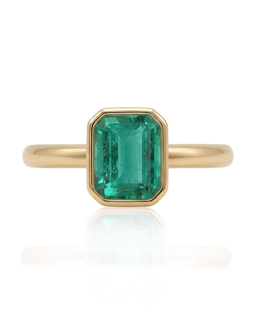 Square Keepsake Natural Emerald Ring Yellow gold