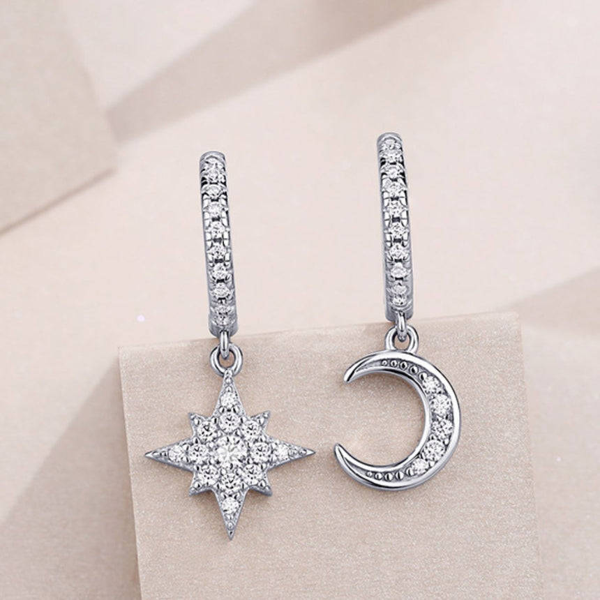 Moissanite Star and Moon Earrings Ensemble