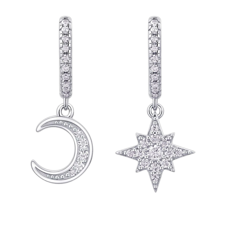 Moissanite Star and Moon Earrings Ensemble