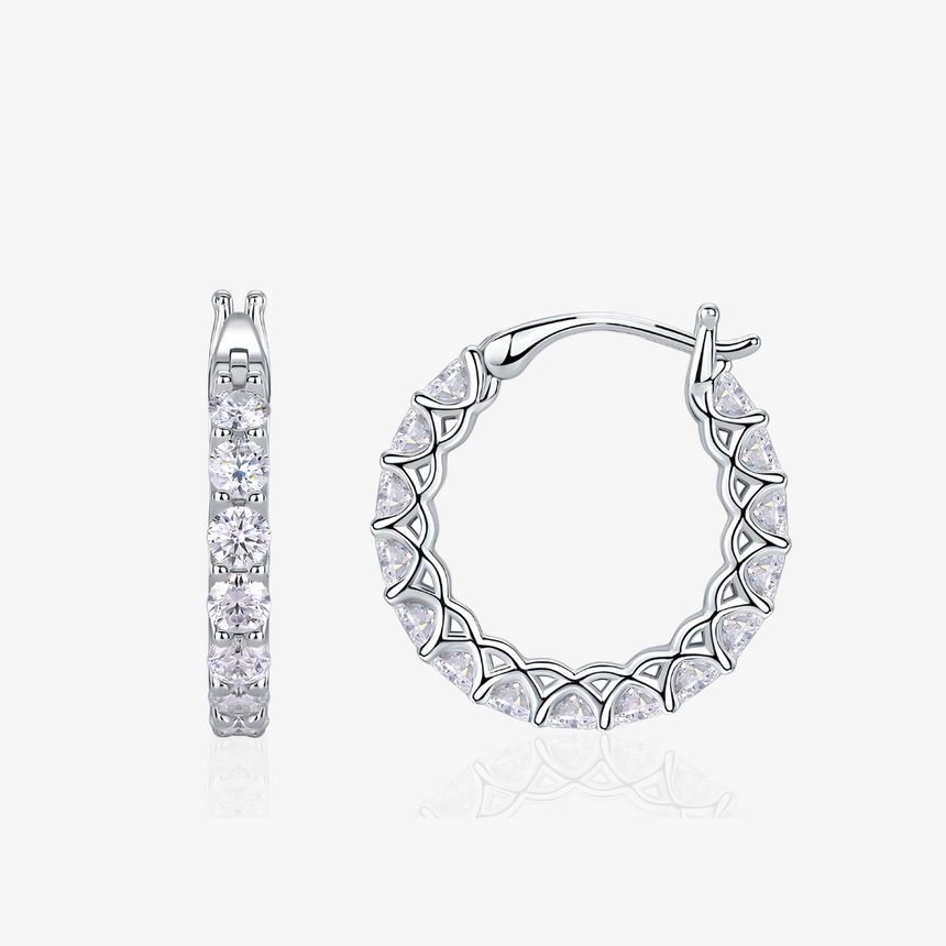Stardust Symphony Sterling Silver Moissanite Hoops | Saratti Jewelry