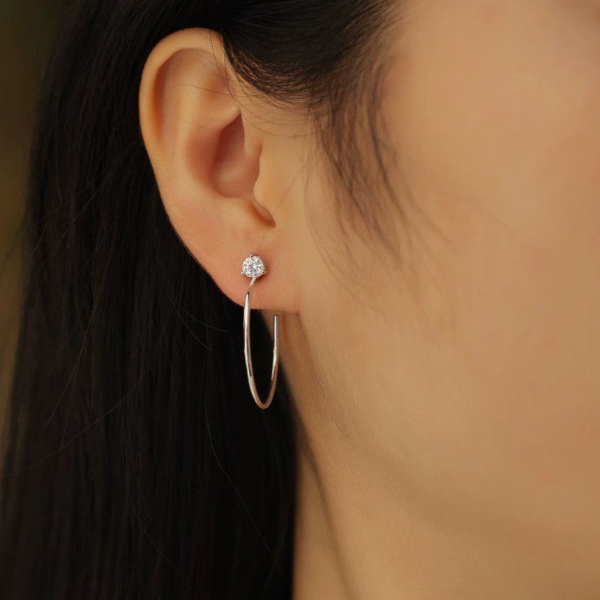 Crystal Arc: 0.5 Carat Moissanite Silver Hoop Earrings