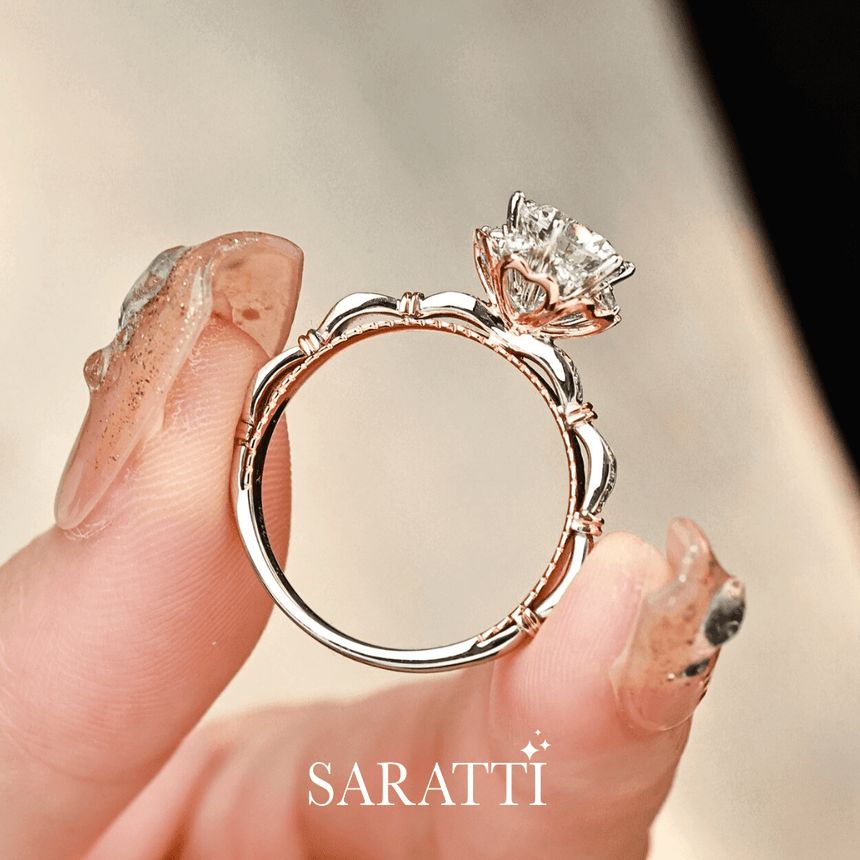 Split shank White and Rose Gold natural diamond engagement ring