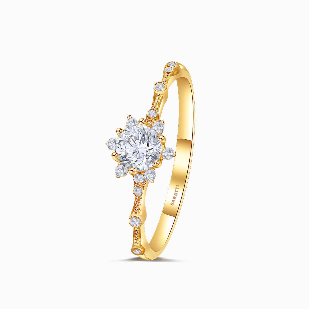 Yellow Gold version of the Yuki no Hana Natural Diamond Engagement Ring | Saratti