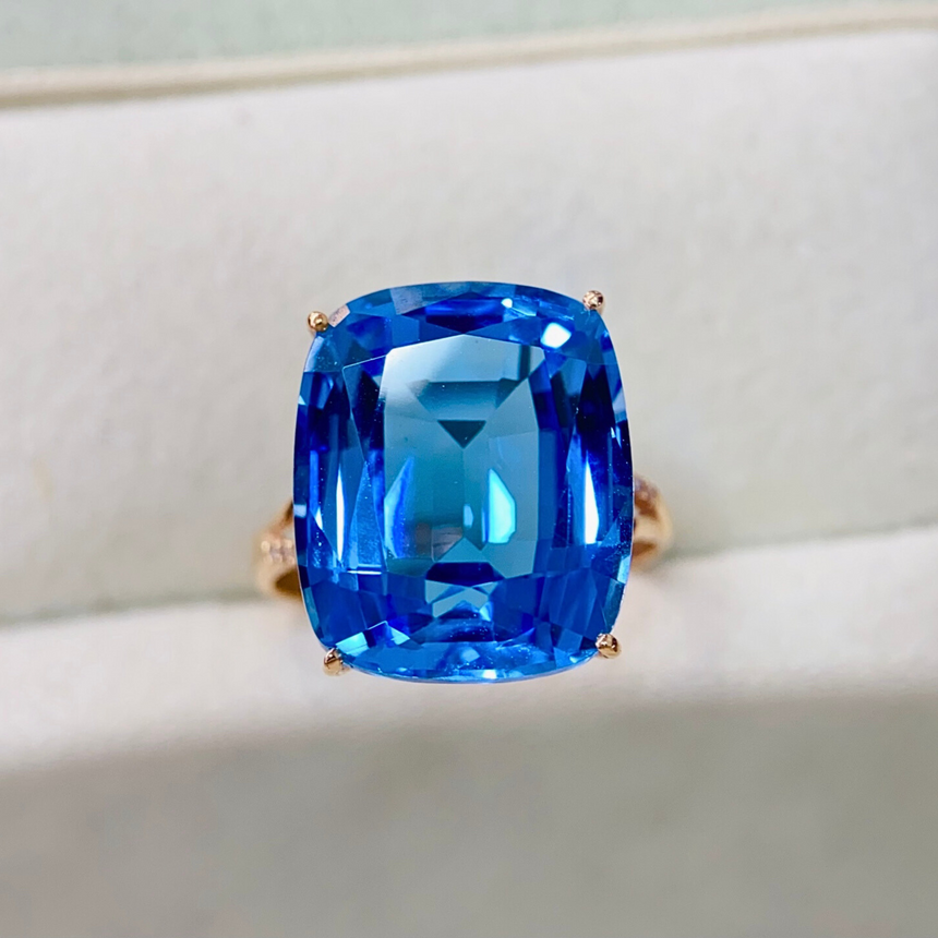 December birthstone Swiss Blue Topaz cushion ring