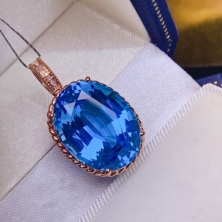 Certified Swiss Blue Topaz Pendant Jewelry