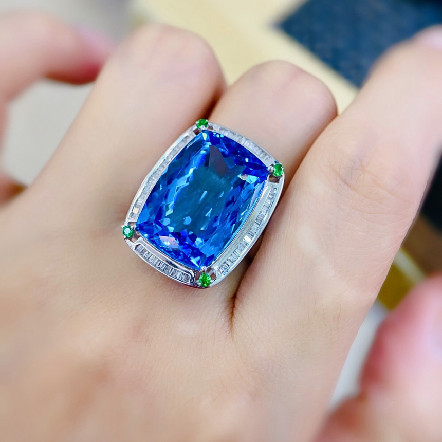 Designer Cocktail Ring with Cushion Topaz and Diamonds