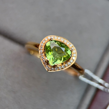Pear Shape Green Tourmaline Ring with Diamonds in 18K Gold