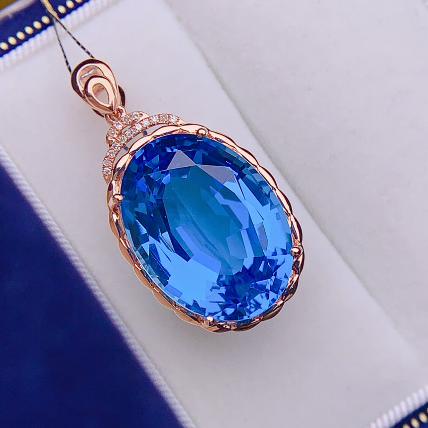 Ocean-Inspired Swiss Blue Topaz Pendant in Rose Gold
