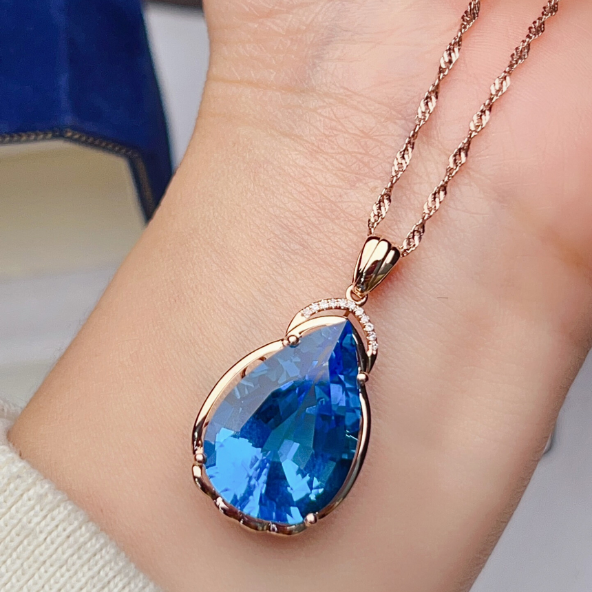 Luxury Blue Topaz Necklace with Diamond Accents