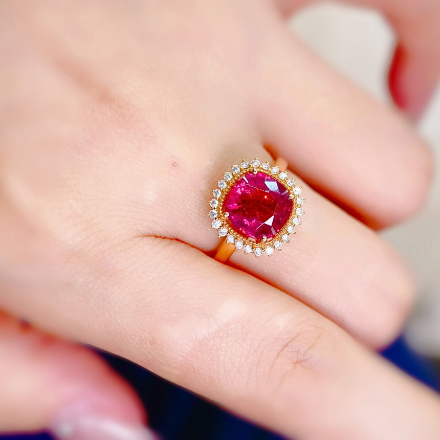 Red Tourmaline Engagement Ring with Diamonds