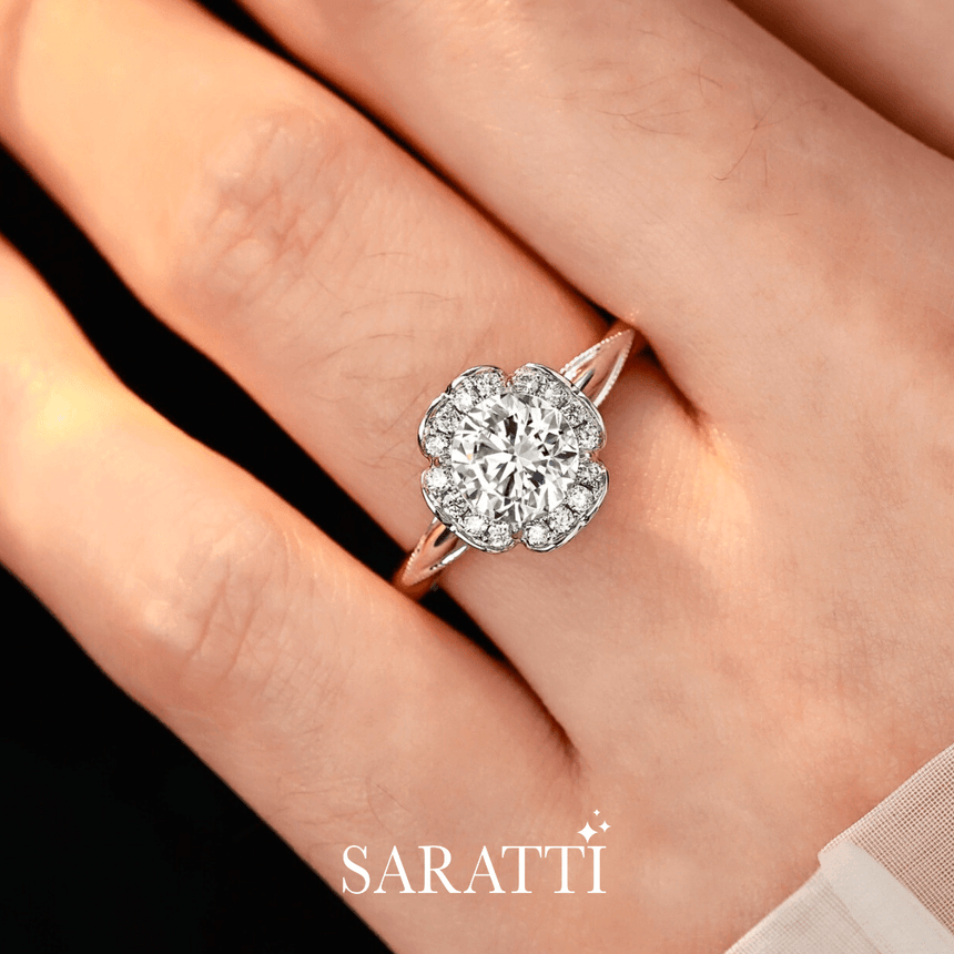 Rose and White Gold Natural Diamond Engagement Ring