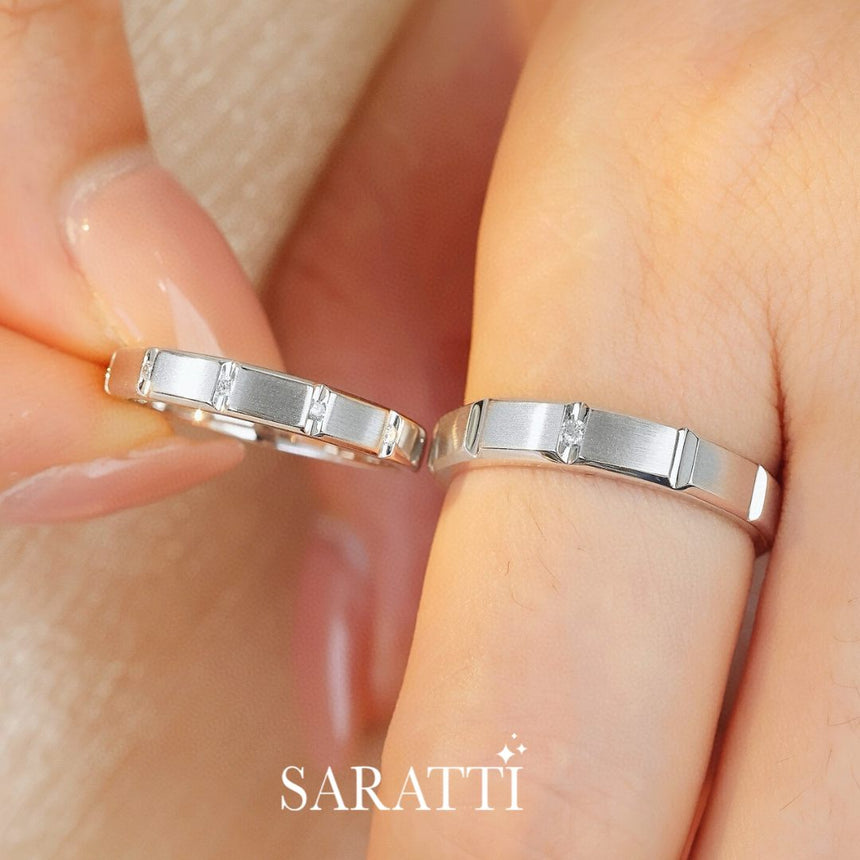 Classic Natural Diamond Wedding Bands Set | 18K White Gold | Ready To Ship | SARATTI