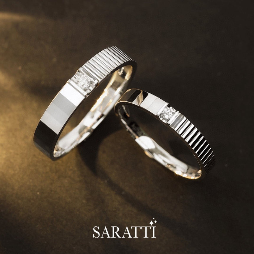 His Hers Matching Wedding Ring in White Gold | Surface Design | Saratti
