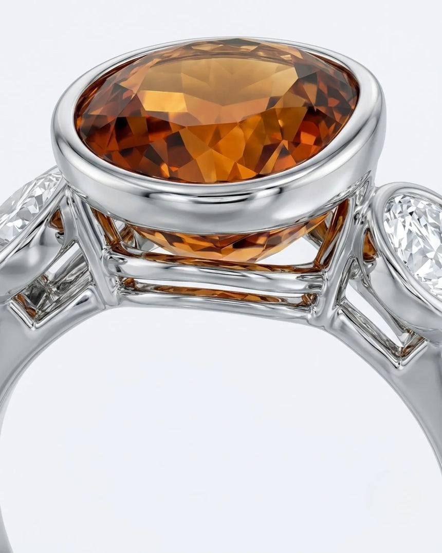 Three-stone composition gives the design symmetry and presence in white gold | SARATTI