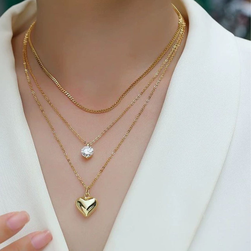 Heartline Prism : 18K Gold Vermeil Moissanite Layered Necklace