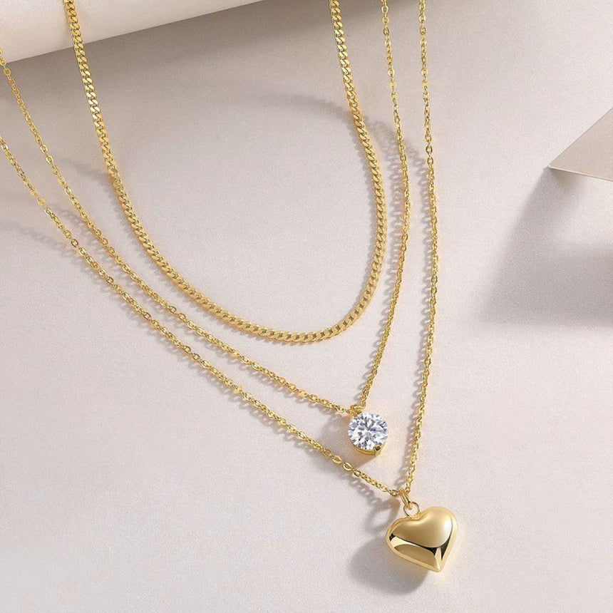 Heartline Prism : 18K Gold Vermeil Moissanite Layered Necklace