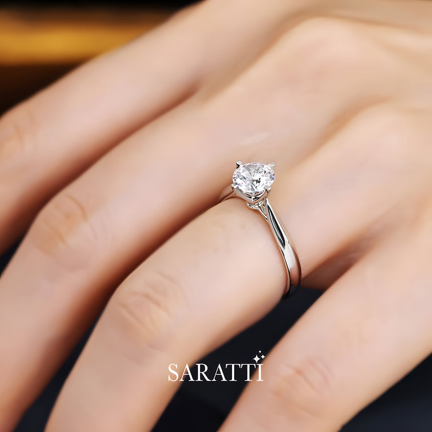 Natural Diamond Solitare Ring in Lustrous 18K White Gold | Saratti