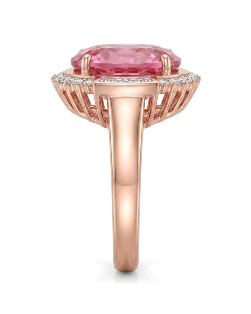 Tourmaline engagement ring with oval pink gemstone and diamonds in 18K rose gold | SARATTI