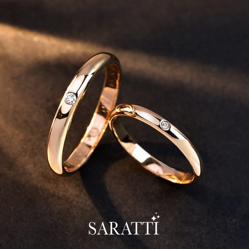 18K Rose Gold Wedding Rings With Natural Diamonds | Saratti