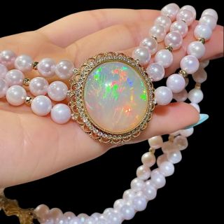 Aurora's Treasure - Triple Strand Akoya Pearl & Opal Statement Necklace