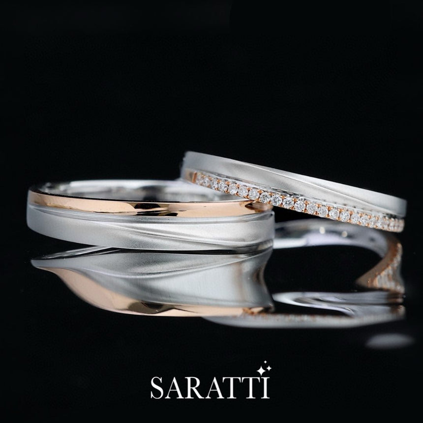 Two-tone Wedding Set in 18K White & Rose Gold with Diamonds | Saratti