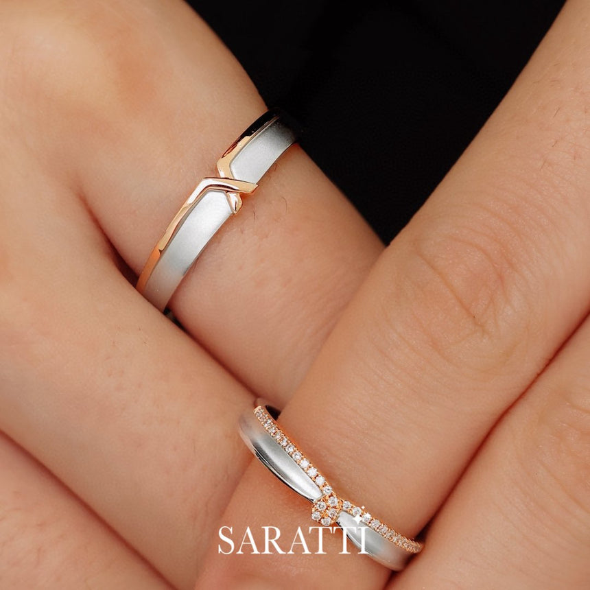 His & Hers Hearts Wedding Rings With Pavé Diamonds | Saratti