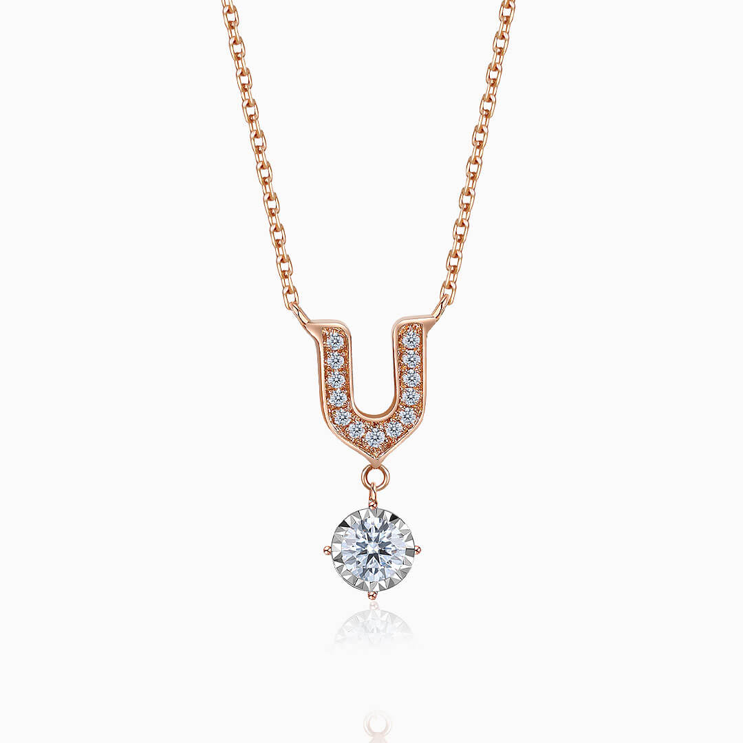 U Shaped Diamond Necklace in Rose Gold | Saratti