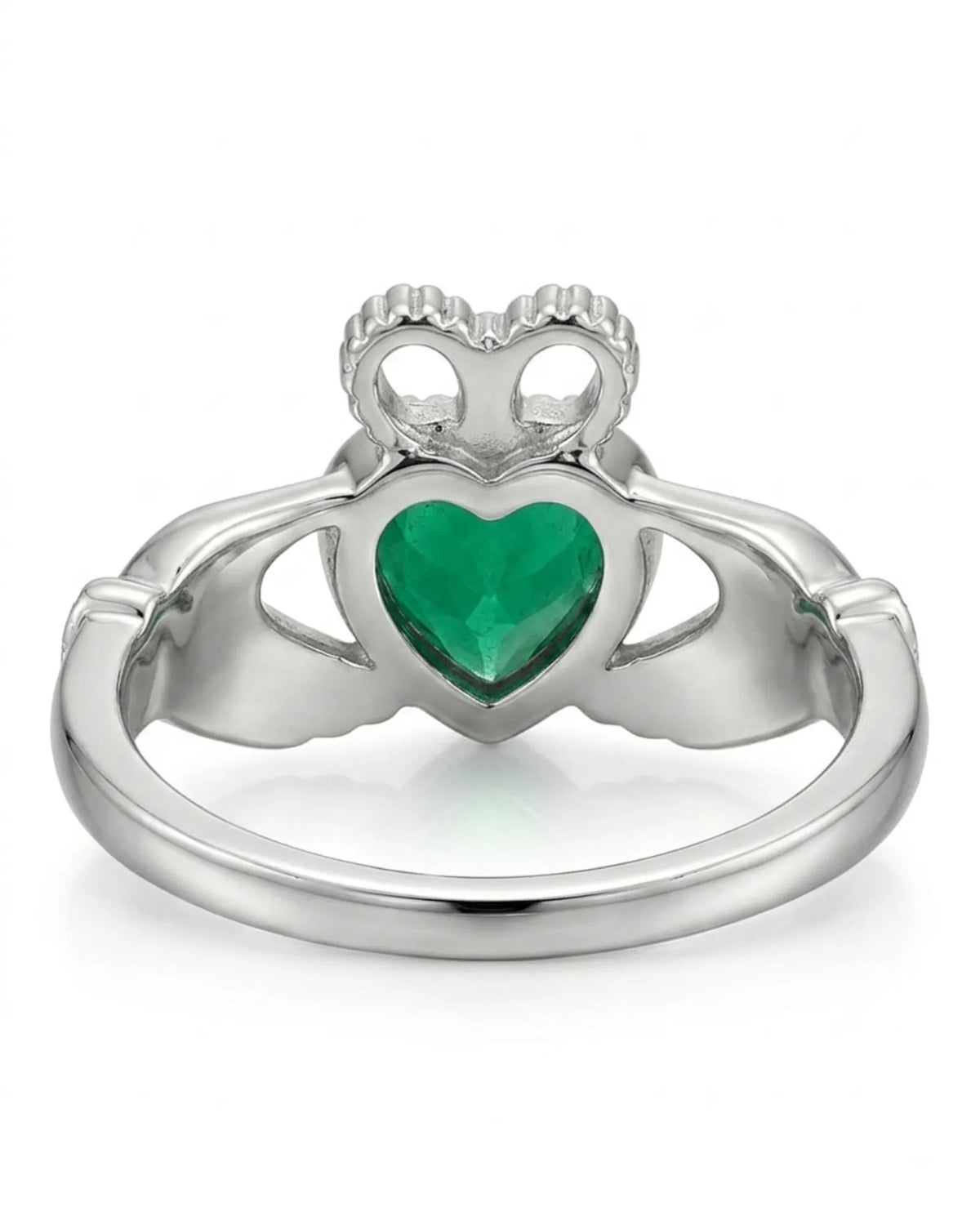 Coronet Heart Emerald Claddagh Ring — 18K White Gold — Underside