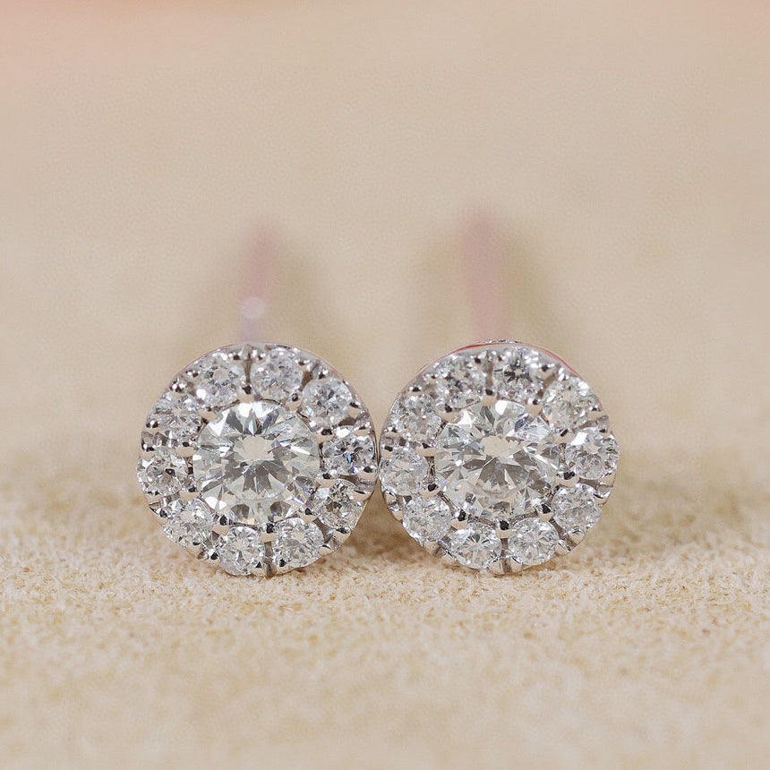 Prong Set Petite Halo Diamond Earrings | Saratti | Custom High and Fine Jewelry
