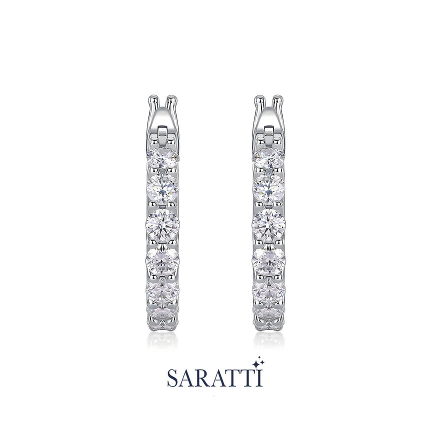 Unique Diamond Hoop Earrings with Moissanite in Silver | Saratti Jewelry