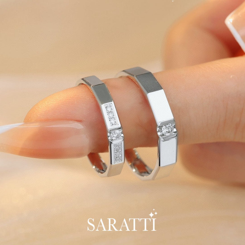 Matching Real 18K White Gold his and hers bands | Saratti