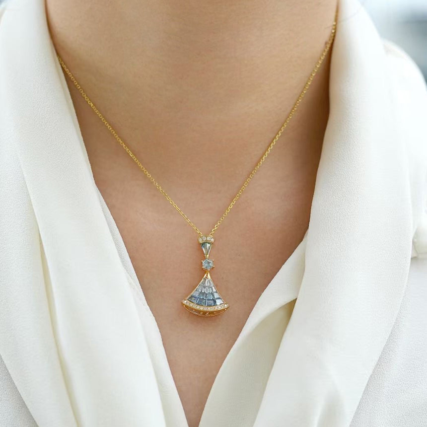 Unique Sapphire and Diamond 18K Yellow Gold Necklace | Saratti Jewelry