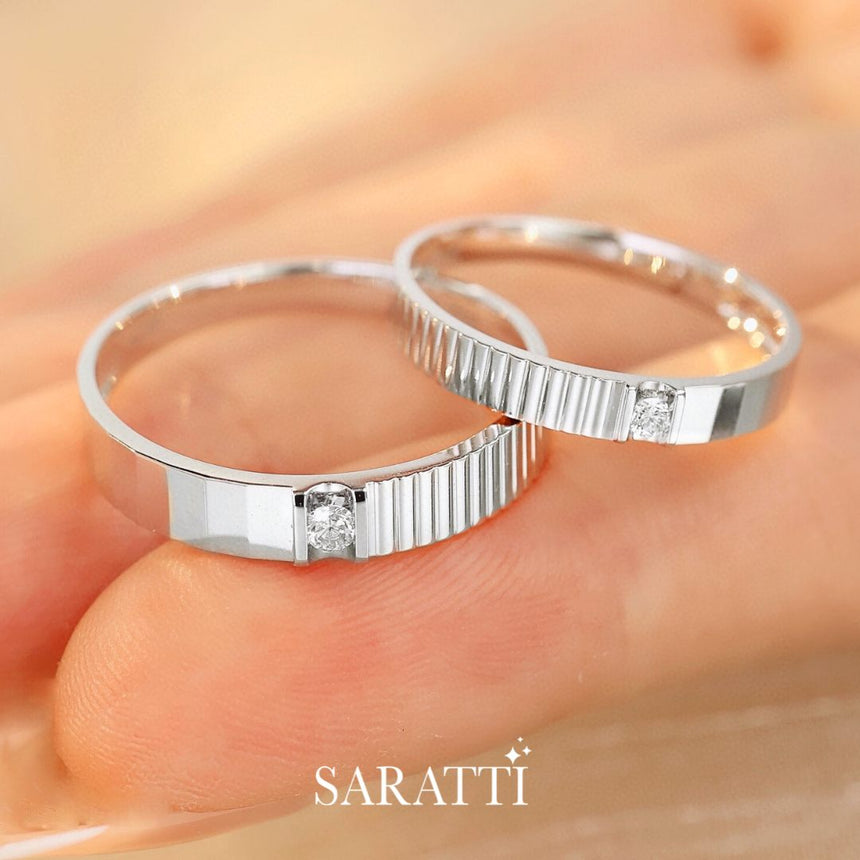 Unique natural Diamond matching wedding bands for him and her | SARATTI