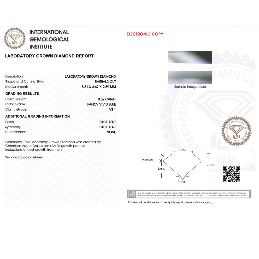 VS 1 Clarity Fancy Vivid Blue Lab Grown Diamond Certificate | Saratti