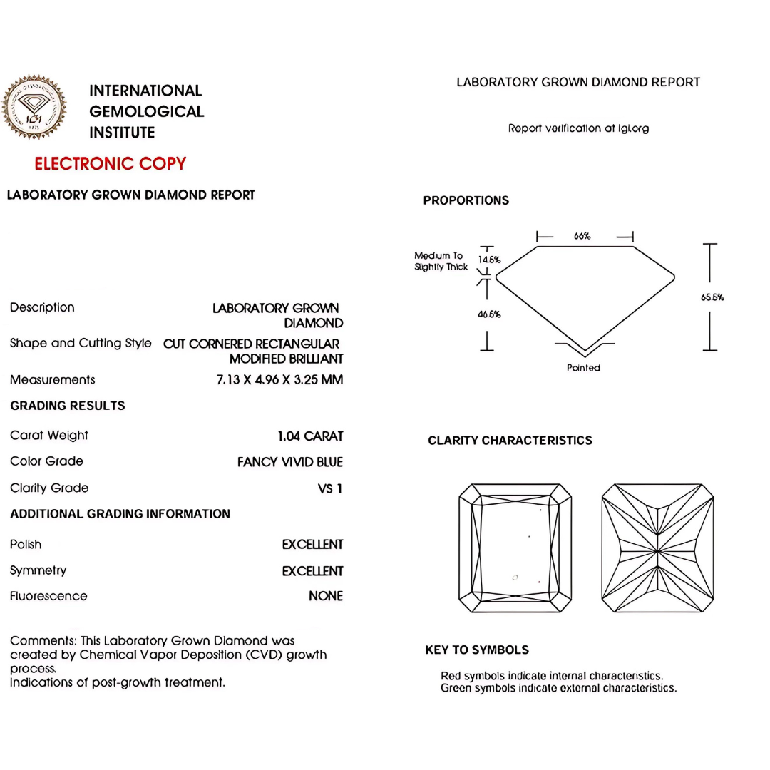 VS 1 Clarity Rectangular Cut Lab Grown Diamond Certificate | Saratti