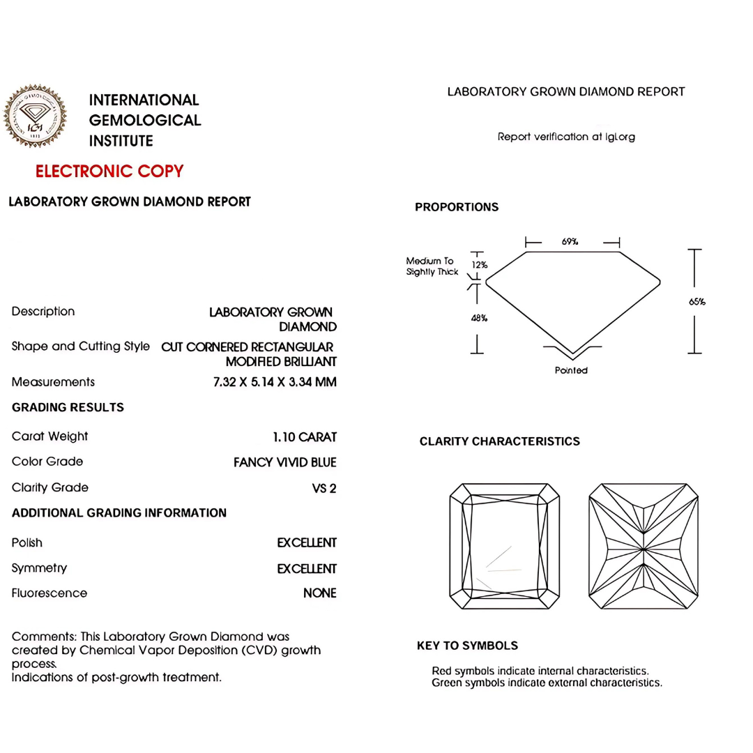 VS 2 Clarity Blue Rectangular Cut Lab Diamond | Saratti