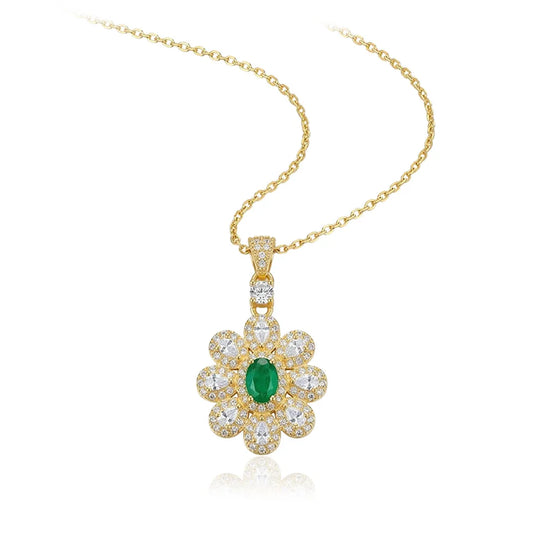 Verde Fleur natural emerald necklace front view | SARATTI