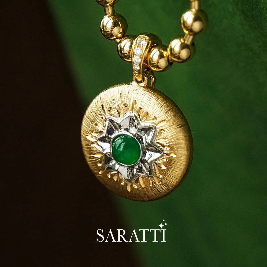Suncrest Pendant Natural Emerald Necklace in Two Tone